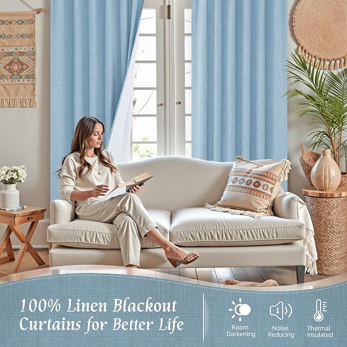 Linen 100% Blackout Window Curtains - Image 2