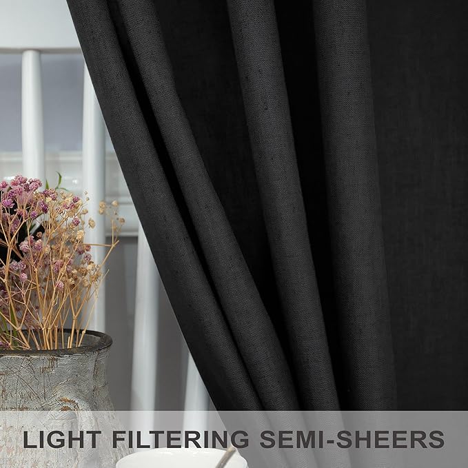 Pitalk Black Linen Curtains 90 Inches Long - Image 4