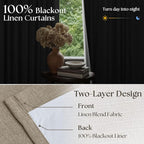 Deep Flax Pinch Pleated Blackout 102 Inch Bedroom Curtains Dual Layer | - Image 3