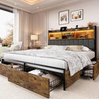 LARMACE King Bed Frame with 6 Storage Drawers, Bed Frame King Size with Linen by LARMACE
