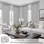 Linen Textured Sheer Light Grey Curtains 102 Inches Long - Image 4