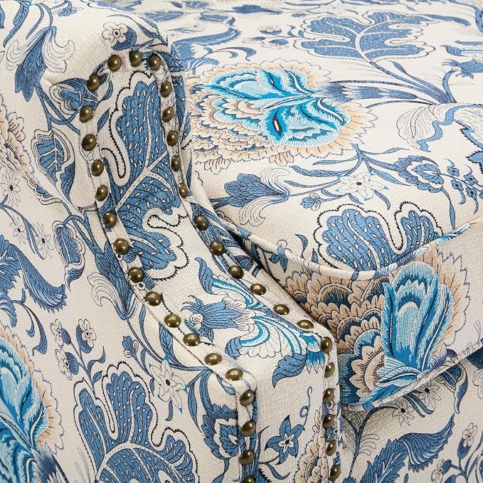 Pia Ricco Set of 2 Floral Accent Chairs, High Back Upholstered Armchairs - Image 5
