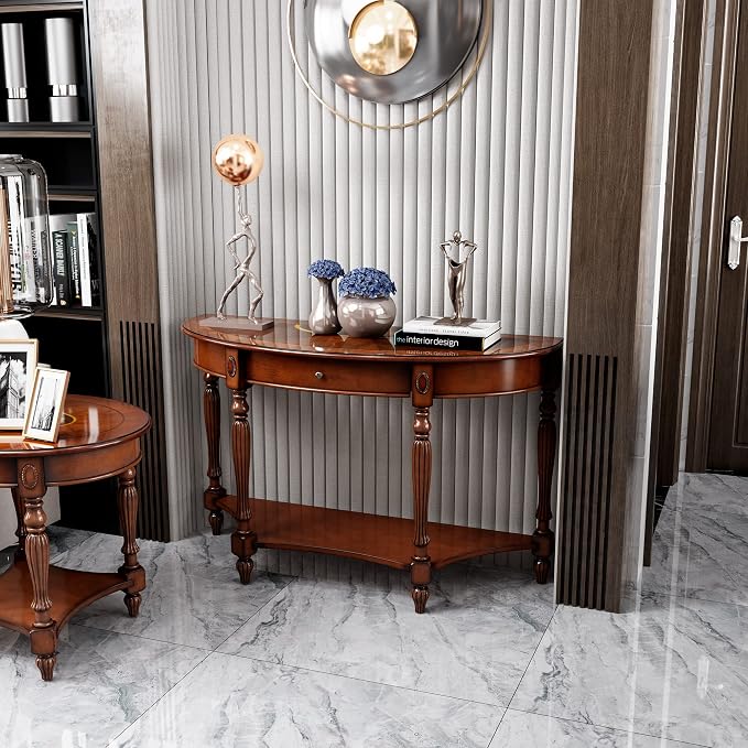 Solid Wood Semi-Circle Sofa Table - Image 3