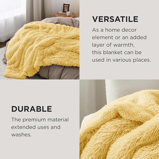 Bedsure GentleSoft Fluffy Yellow Blankets Queen Size - Image 4