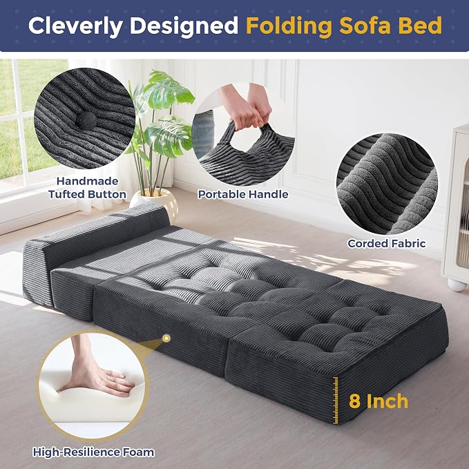 MAXYOYO 8" Folding Sofa Bed, Fold Out Chair Bed Sleeper Chair, Convertible - Image 5