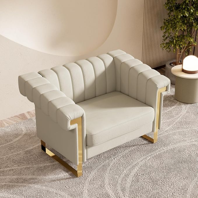 Mid-Century Modern Beige Velvet Single Sofa - Image 3