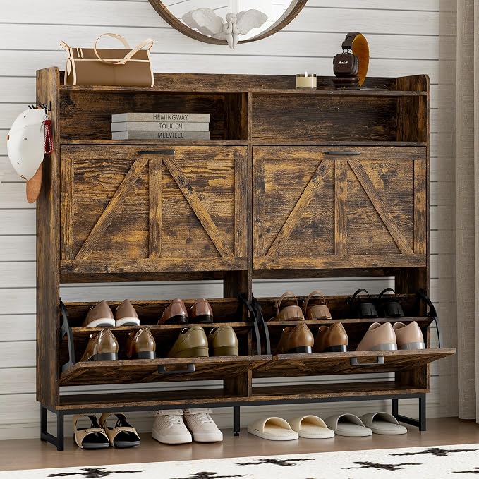 BORNOON Shoe Cabinet with 4 Flip Drawers Narrow Shoe Storage Cabinet Organizer by BORNOON