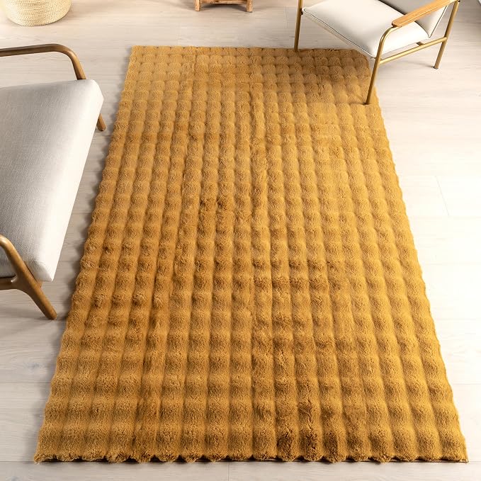 nuLOOM Jeni Gold Checkered Washable Runner Rug by nuLOOM