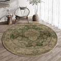 5ft Round Green Retro Floral Washable Rug by HUGEAR