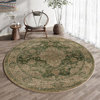 5ft Round Green Retro Floral Washable Rug by HUGEAR