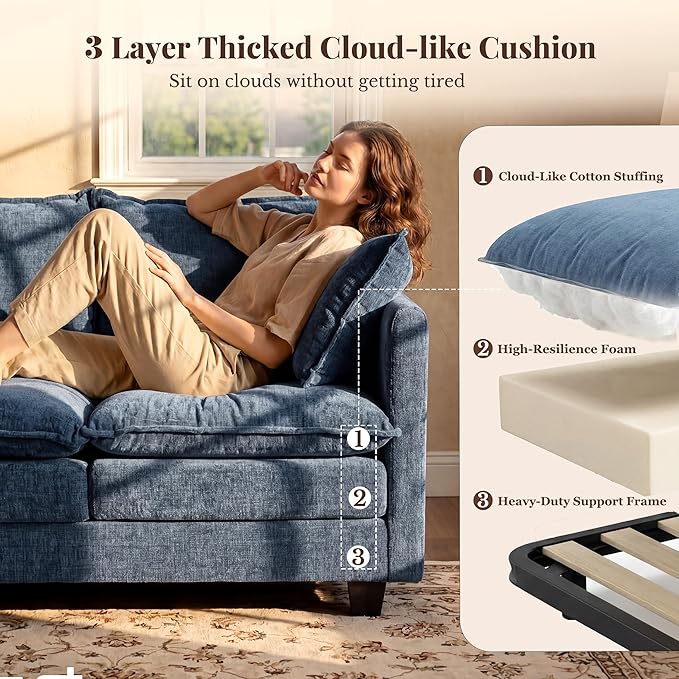 Loveseat Sofa with Cloud 3-Layer Cushion & 27" Deep Seat, Modern Small Couch - Image 3