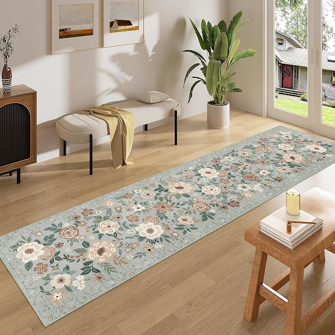 DUKINO 2x10 Runner Rug, Washable Kitchen Runner Rug Non Slip, Sage Green | Soft - Image 3