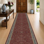 Large Burgundy 3x12 Long Runner Rug by HazoHaus