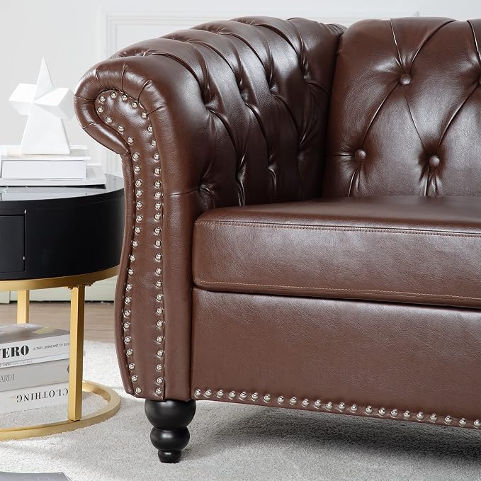 LEVNARY Leather Chesterfield Chair, Mid-Century Modern Single Sofa Chair - Image 6