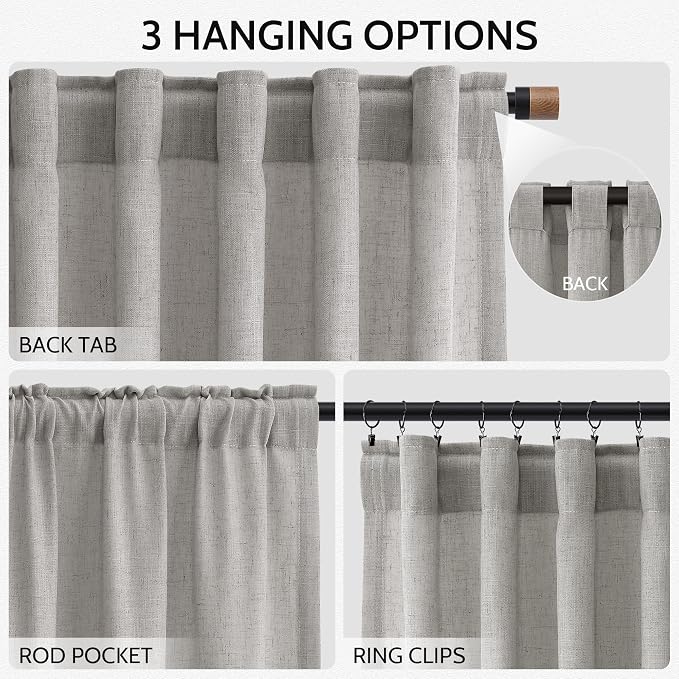 Light Gray Linen Curtains for Living Room 120 Inches Long Back Tab Light - Image 2
