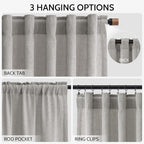 Light Gray Linen Curtains for Living Room 120 Inches Long Back Tab Light - Image 2