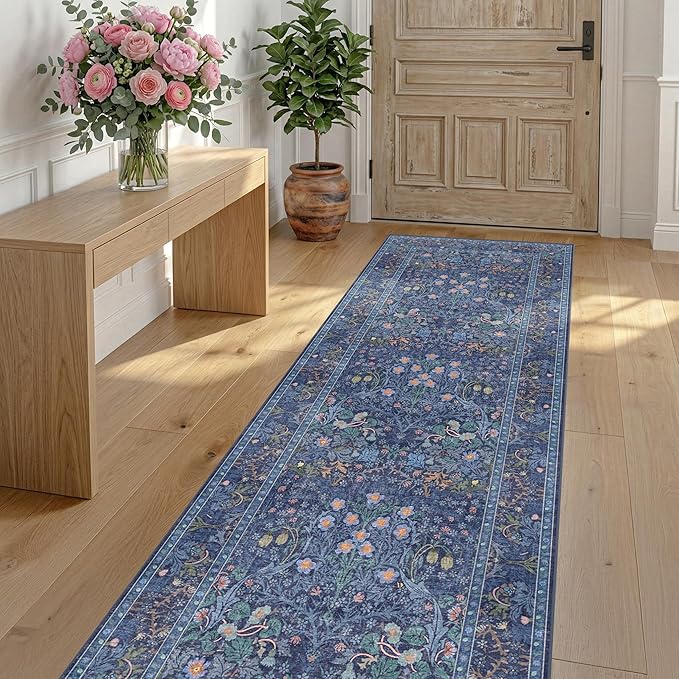 Dark Blue 2'6" x 8' Runners for Hallways Non Slip, Extra Long Floor Runner for by HazoHaus