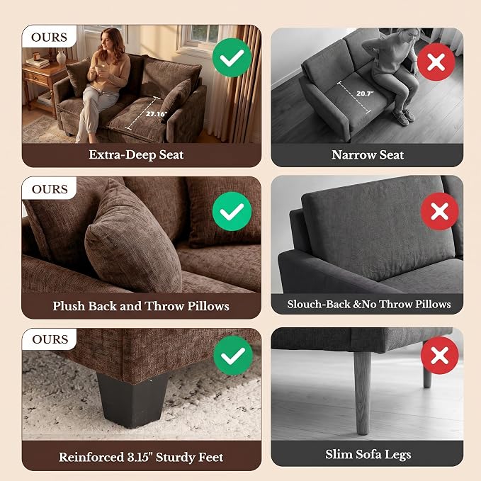 Loveseat Sofa with Cloud 3-Layer Cushion & 27" Deep Seat, Modern Love Seat - Image 5