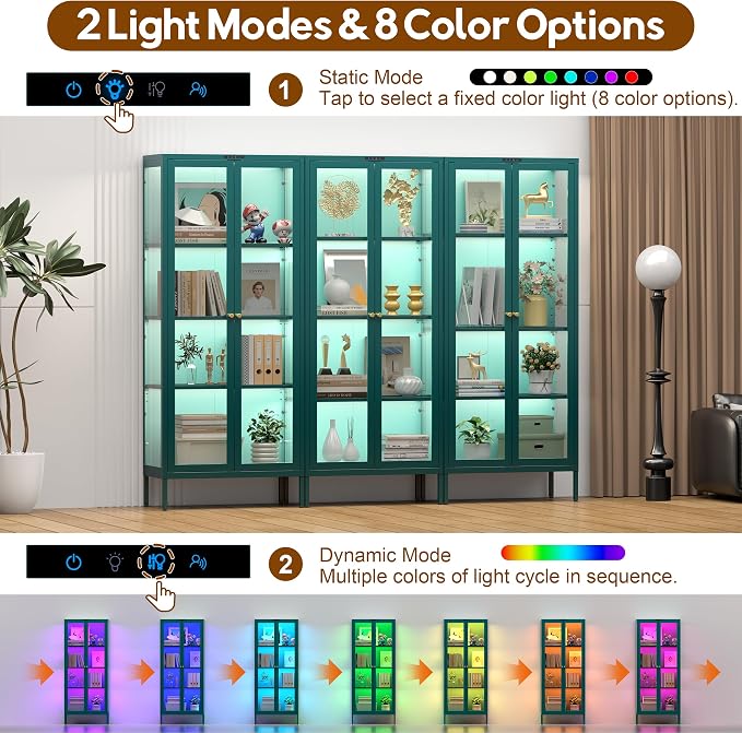 UNICOLY Display Cabinet with Glass Doors, Glass Display Cabinet with 8 Color - Image 3