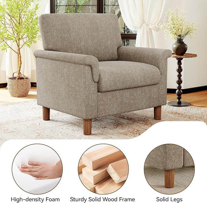 Mid Century Modern Accent Chair, Chenille Comfy Living Room Arm Chairs - Image 4