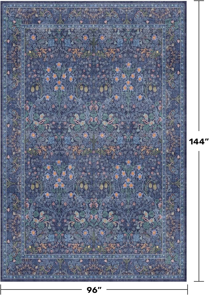 Boho 8x12 Washable Dark Blue Rug - Image 2