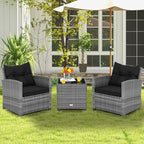 COSTWAY 3PCS Patio Furniture Set, PE Rattan Wicker Sofa w/Washable Cushion and - Image 3