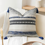 Navy Dark Blue Boho Throw Pillow Cover 22x22 Grey Decorative Accent Pillow by BlissBlush