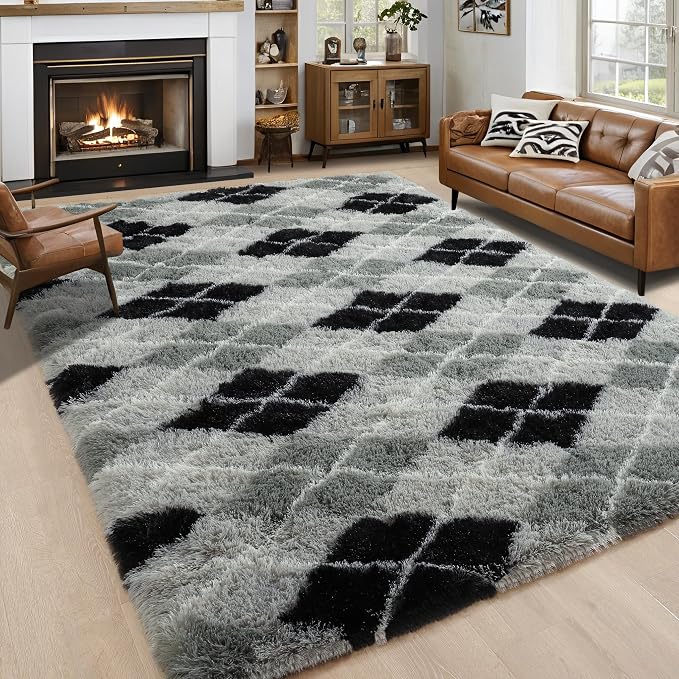 6x9 Large Black and Grey Fluffy Area Rug Non-Slip by ModernHomeDecor