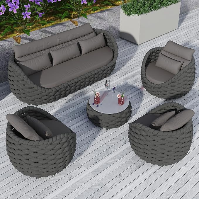 TWT 6-Piece Aluminum Patio Furniture Set, Modern Outdoor Conversation Set - Image 7