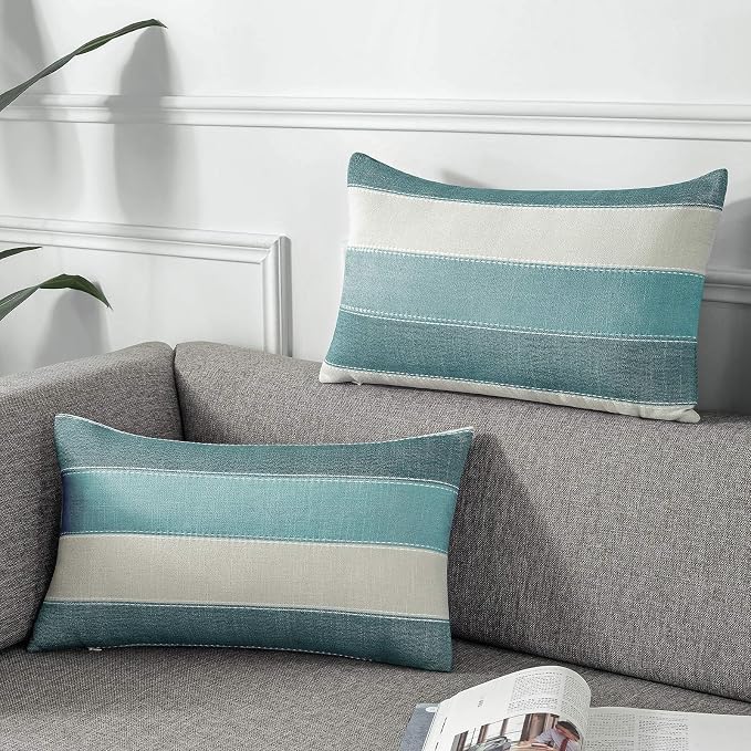 AmHoo Pack of 2 Farmhouse Stripe Check Throw Pillow Covers Set Case Cotton by AmHootextile