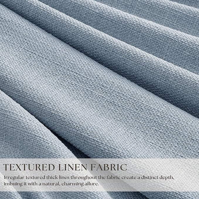 Light Blue Linen Blackout Linen Pleated Dual Layer Curtains 90 Inches Long | - Image 3