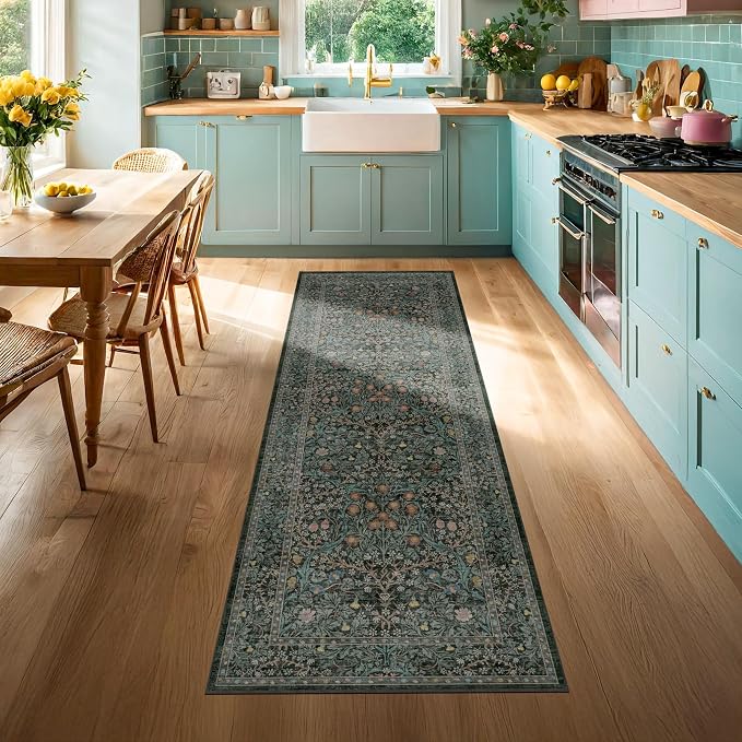 Dark Green 2x5 Runner Rug Non Slip Washable - Image 4