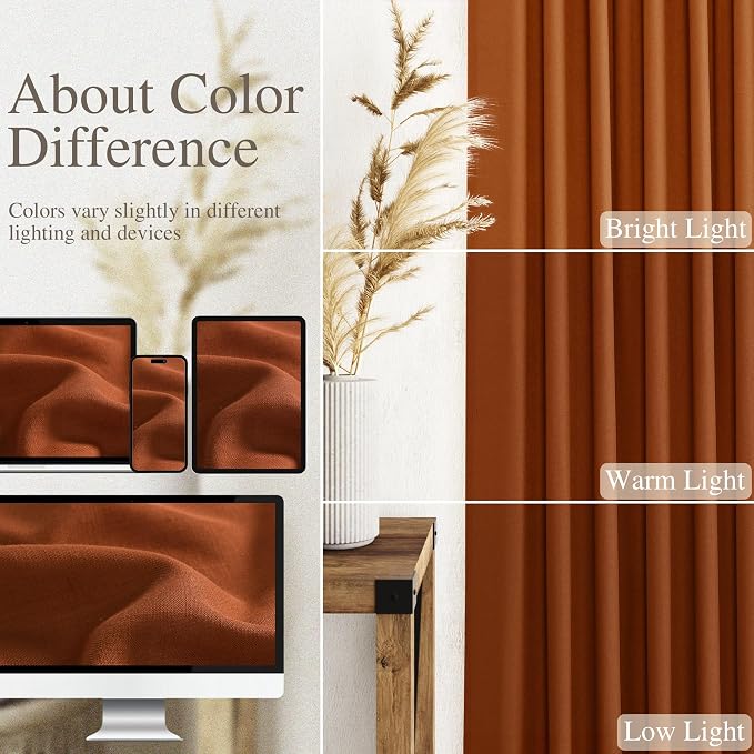 Rust Linen Curtains for Living Room 72 Inches Long Light Filtering Semi Sheer - Image 3