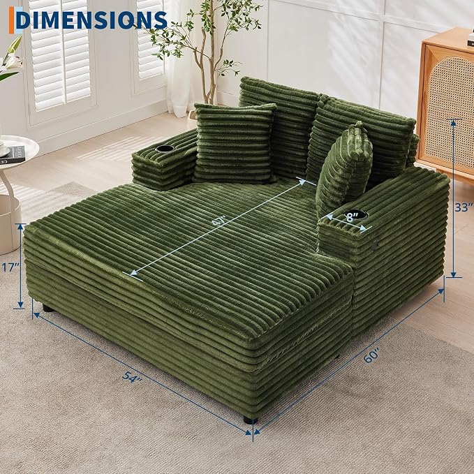 IDEALHOUSE 60" Oversized Chaise Lounge Chair Indoor, Comfy Corduroy Lounge Sofa - Image 2