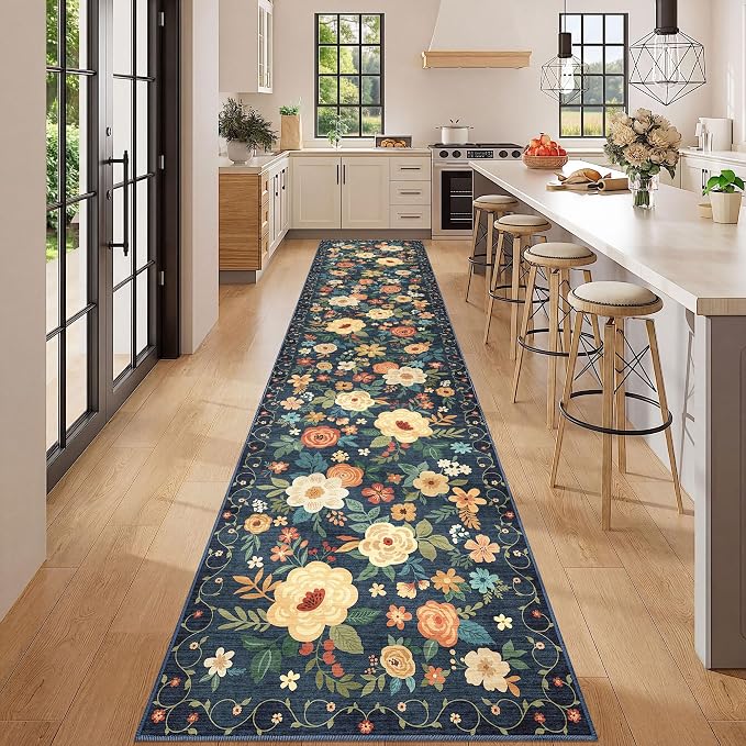 DUKINO 2.6x12 Kitchen Runner Rug, Floral Non Slip Washable Rug, Stain Resistant - Image 3