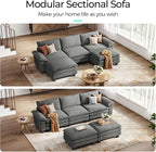 LINSY HOME 123" Modular U-Shaped Sectional Sofa, 3-Seat Corduroy Modern Cloud - Image 6