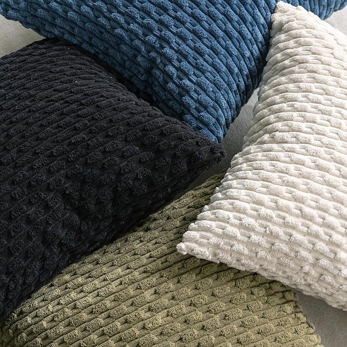 Set of 4 Black Decorative Throw Pillow Covers 18x18 Inch Corduroy Pillow Covers - Image 7