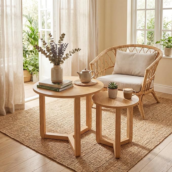 Tangkula Round Nesting Coffee Table Set of 2, Farmhouse End Tables - Image 3