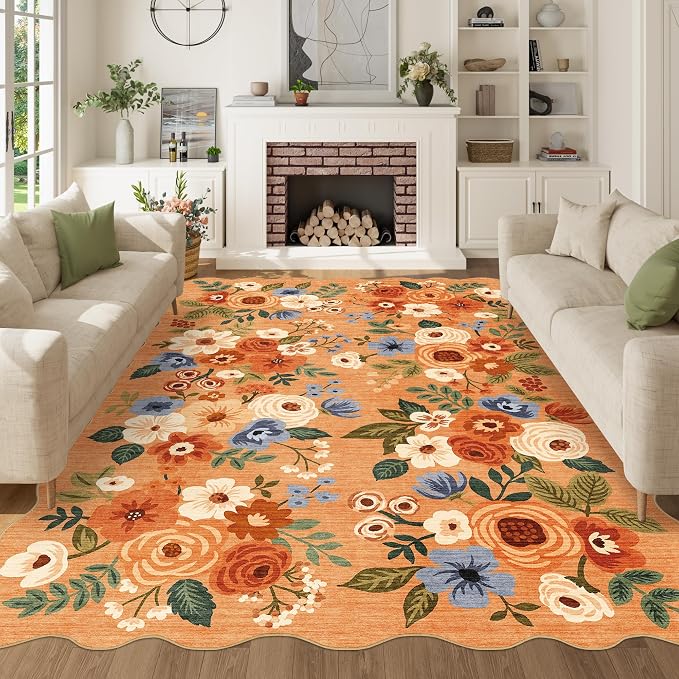 DUKINO 6x9 Area Rugs, Floral Washable Rug by DUKINO
