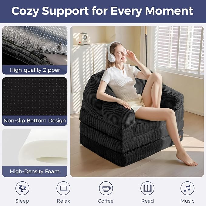 MAXYOYO Folding Sofa Bed with Backrest, Boneless Fold Out Couch Bed with Handle - Image 5