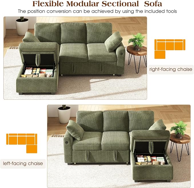 Ihanherry 81-inch Corduroy Modular Sectional Sofa Bed - Image 3