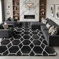 Area Rugs for Living Room, 7x10 Fluffy Black and White Modern Bedroom Rug | by ONASAR