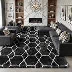 Area Rugs for Living Room, 7x10 Fluffy Black and White Modern Bedroom Rug | by ONASAR