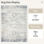 Soalmost 3x5 Rugs, Small Washable Kitchen Entryway Area Rug Blue/Ivory | - Image 5
