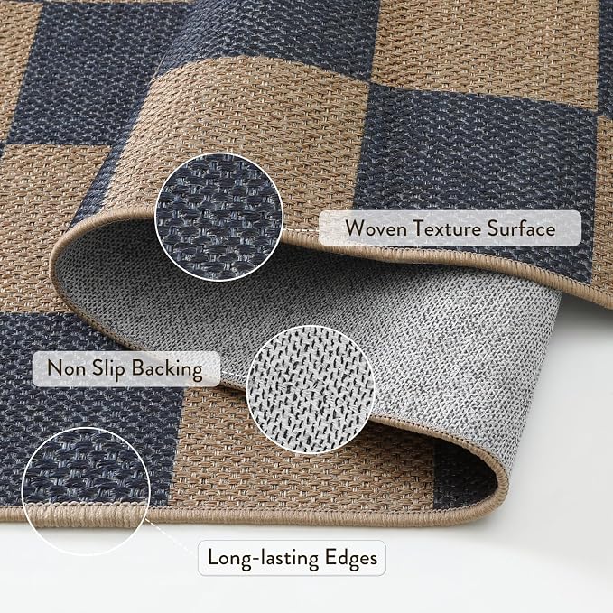 Lahome Checkered Easy Jute 3x5 Outdoor Rug, Washable Rugs - Image 5
