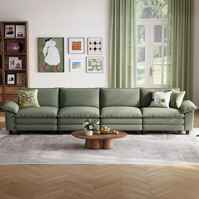 LINSY HOME 157" Modular Sectional Sofa, 4-Seat Corduroy Modern Cloud Couch - Image 7