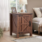 OKD Nightstand w/Charging Station, 18 Inch Farmhouse End Table w/Barn Door and - Image 2