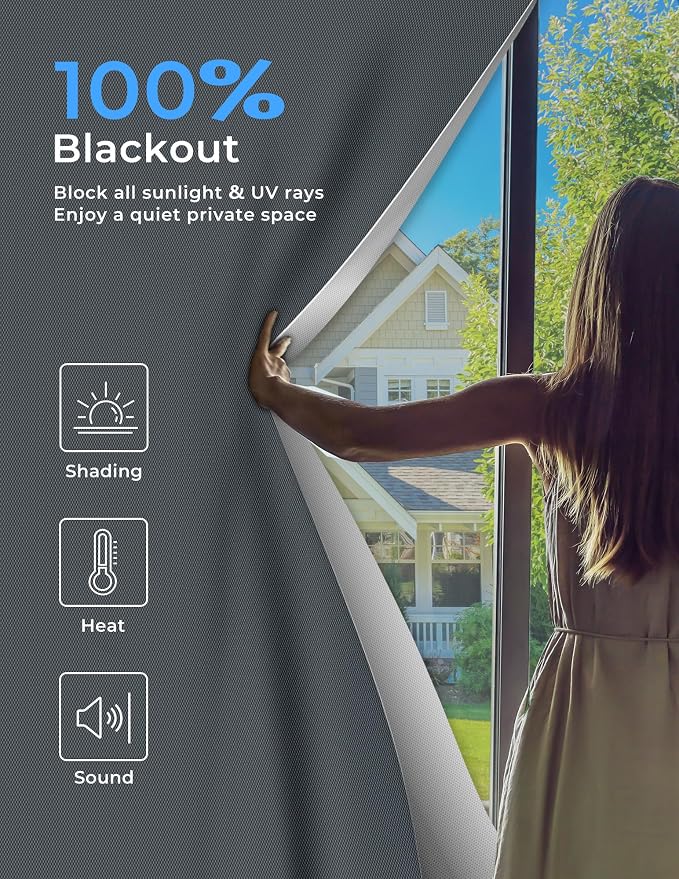Blackout Curtains for Bedroom 114"x57" Portable No Drill Black Out Curtains - Image 2