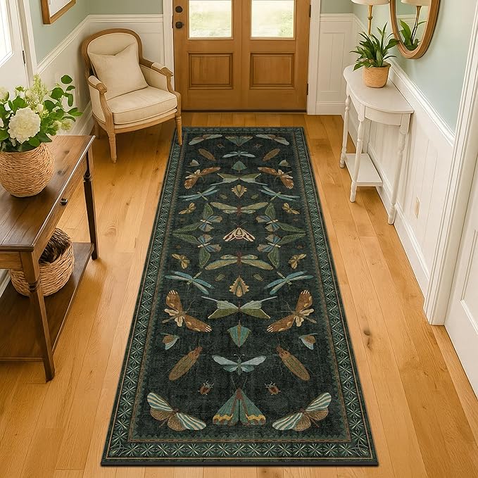 Washable Insect 2x6 Runner Rug for Hallway- Stain Resistant Kitchen Runners by HazoHaus
