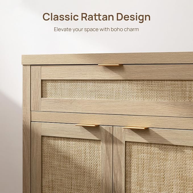 SICOTAS Sideboard Buffet Storage Cabinet Set of 3, Rattan Credenza Buffet Table - Image 4